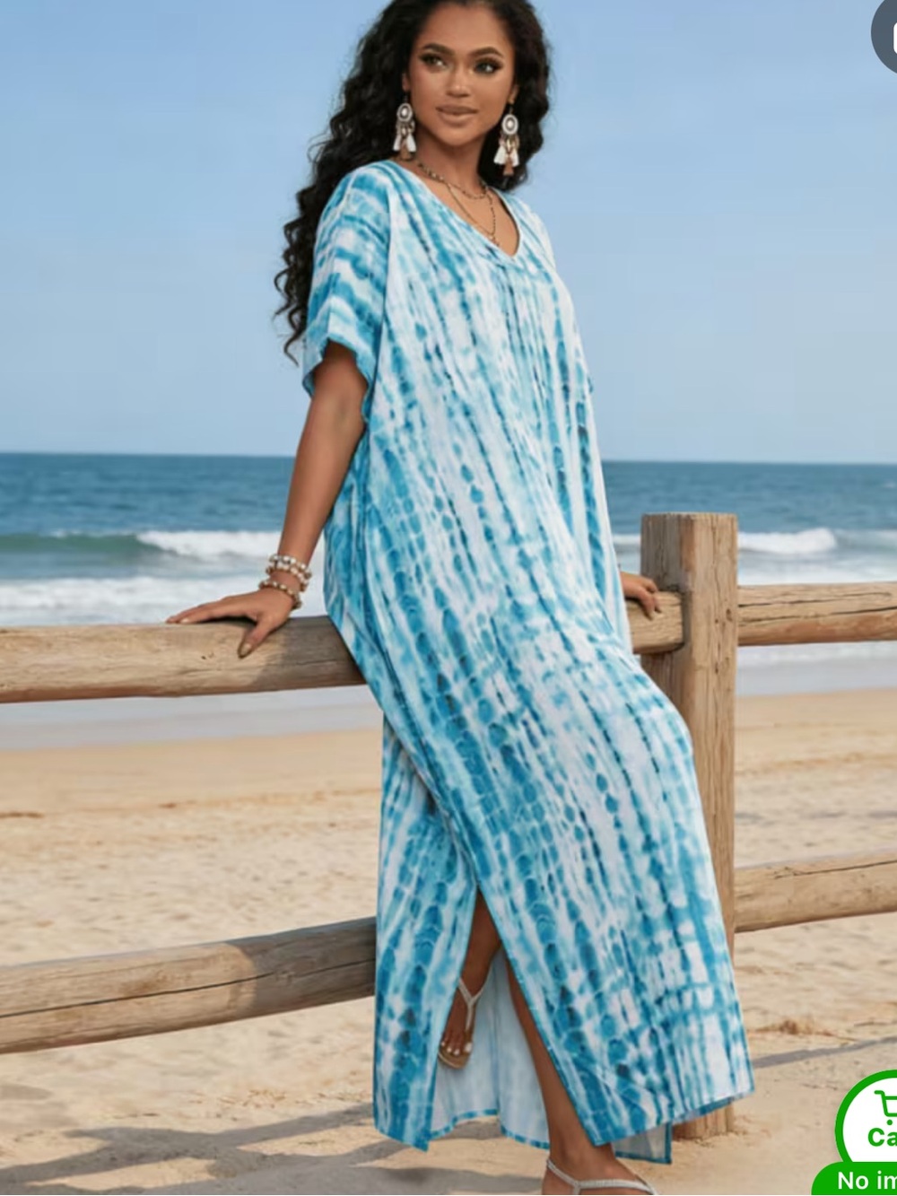 Women's Plus Kaftan Bathing Suit Cover Up Batwing Tye Die Dress Moroccan Mumu - Picture 9 of 12